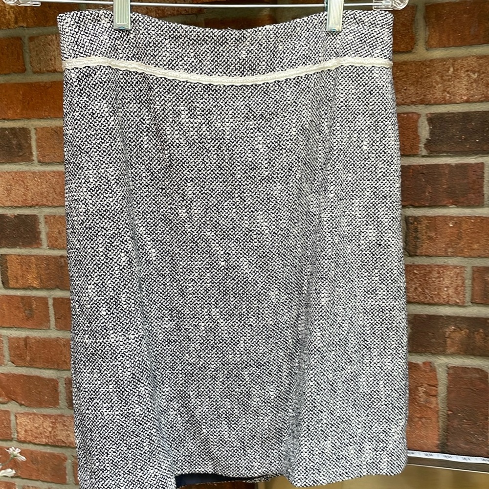 Villager navy and white skirt,lace trim, back zipper, excellent condition.
